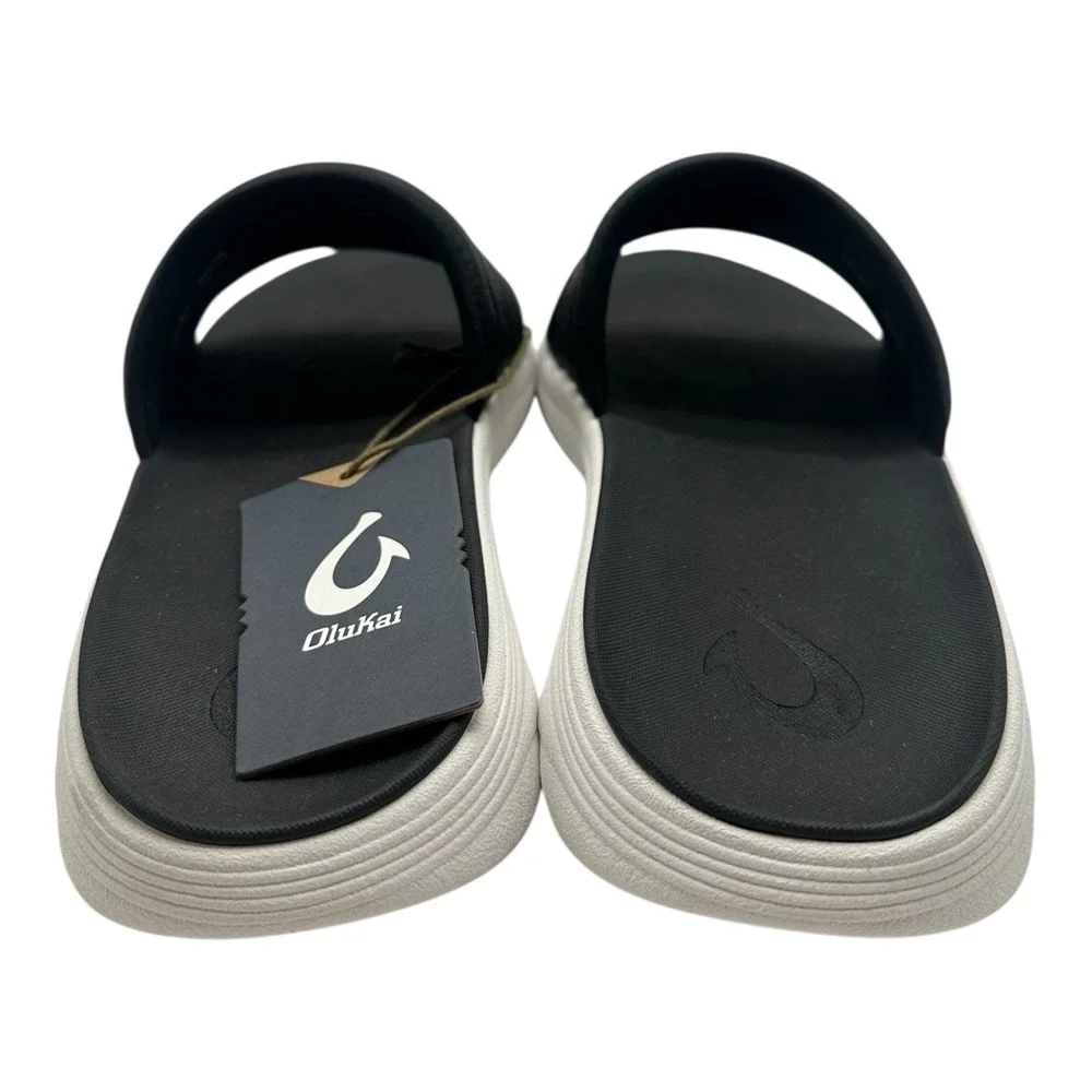 Olukai Komo Slides Men's Size 13 Black White Cushioned Beach Sandals Slip On NWT